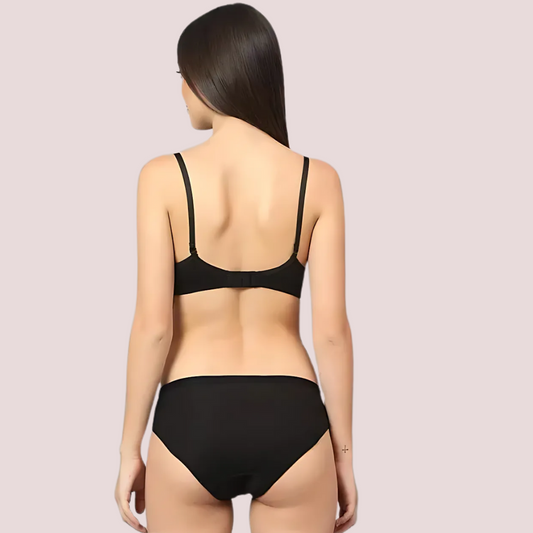 Cherry Hug Black Cotton Bra & Panty Set