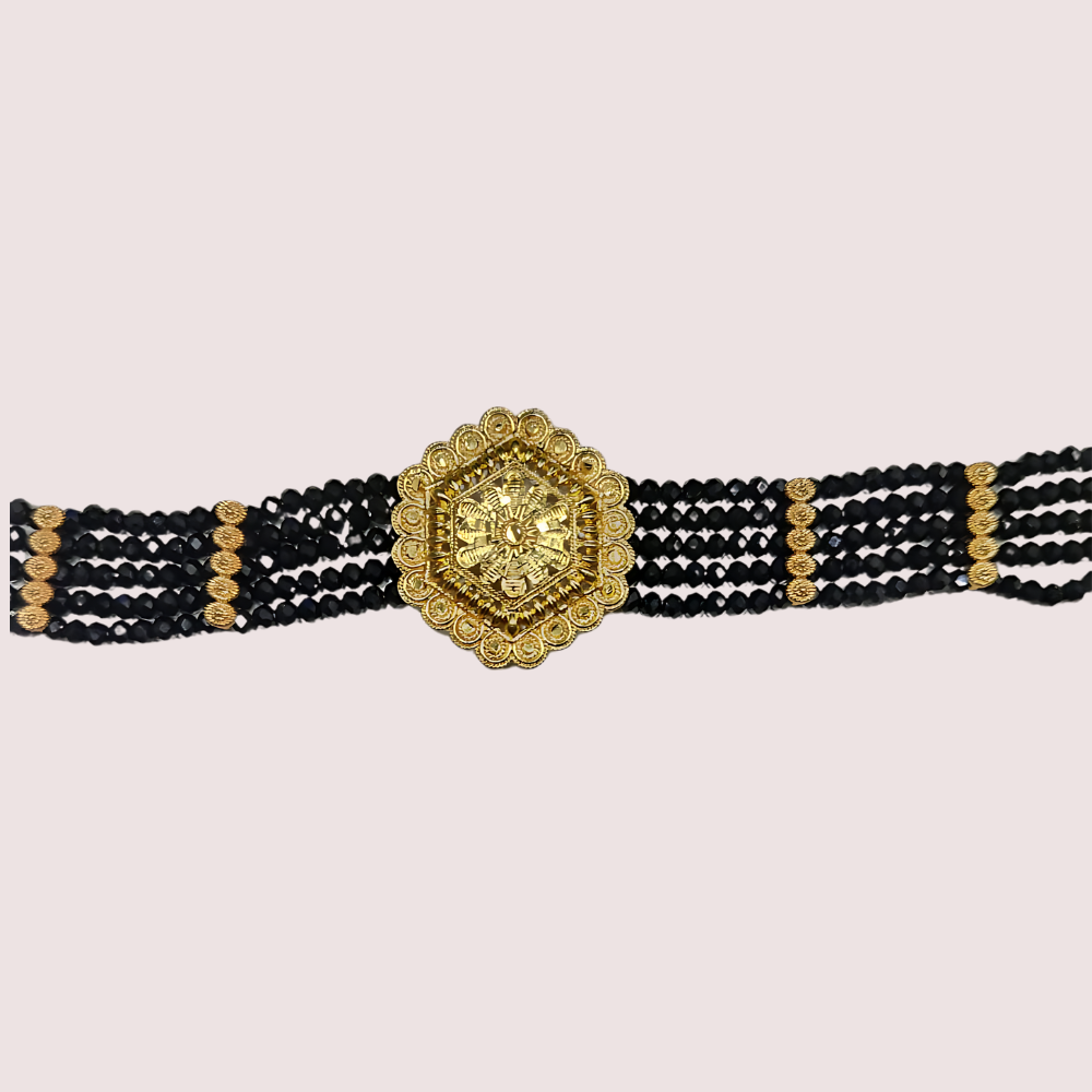 Majestic Noir Hexa Pendant Necklace with Black Crystal Beads