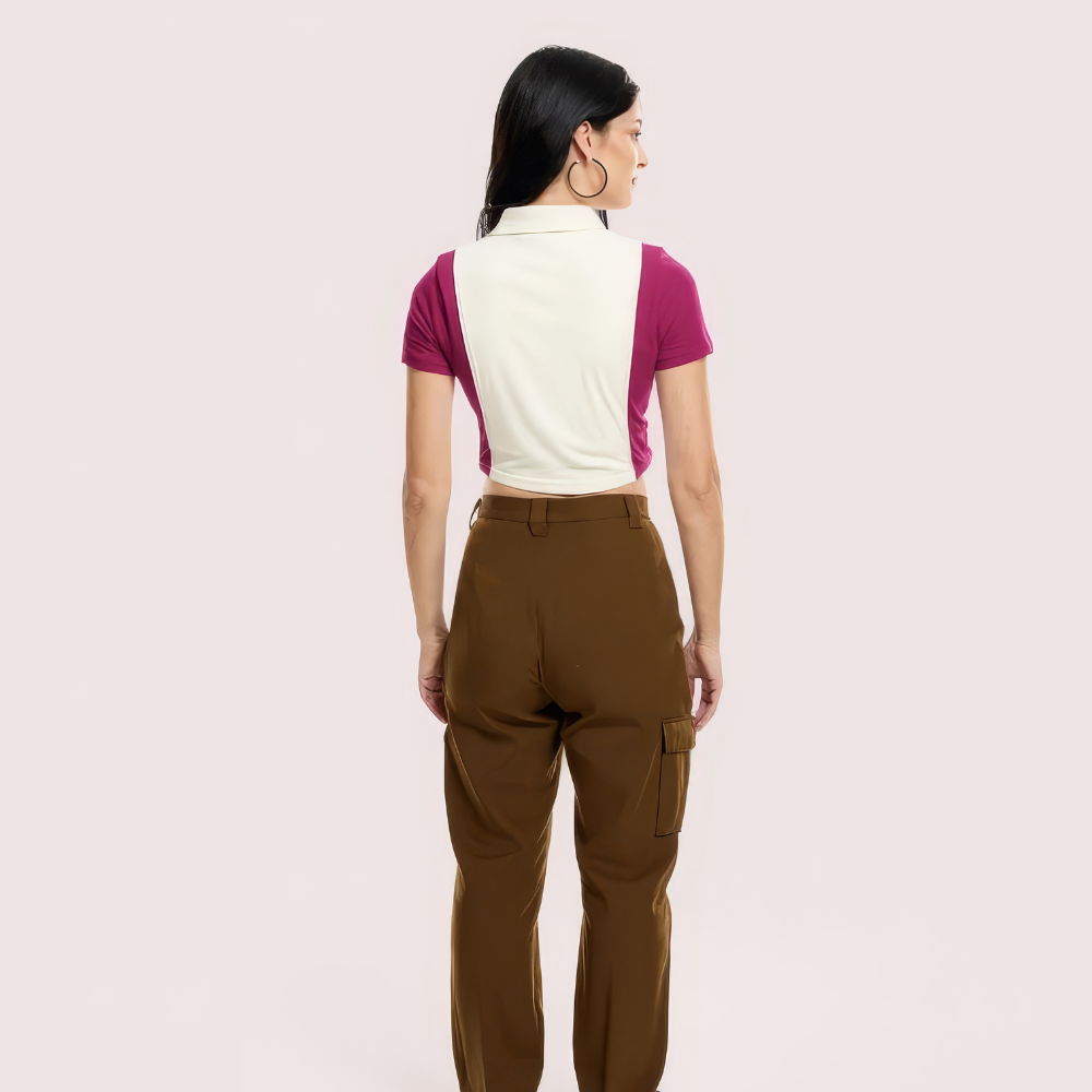 "Campus Cool" Zip Polo Crop Top Maroon & White