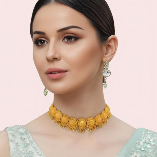 Regal Floral Gold-Tone Choker Necklace