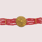Bold Elegance Red Beaded Necklace with Ornate Gold Medallion