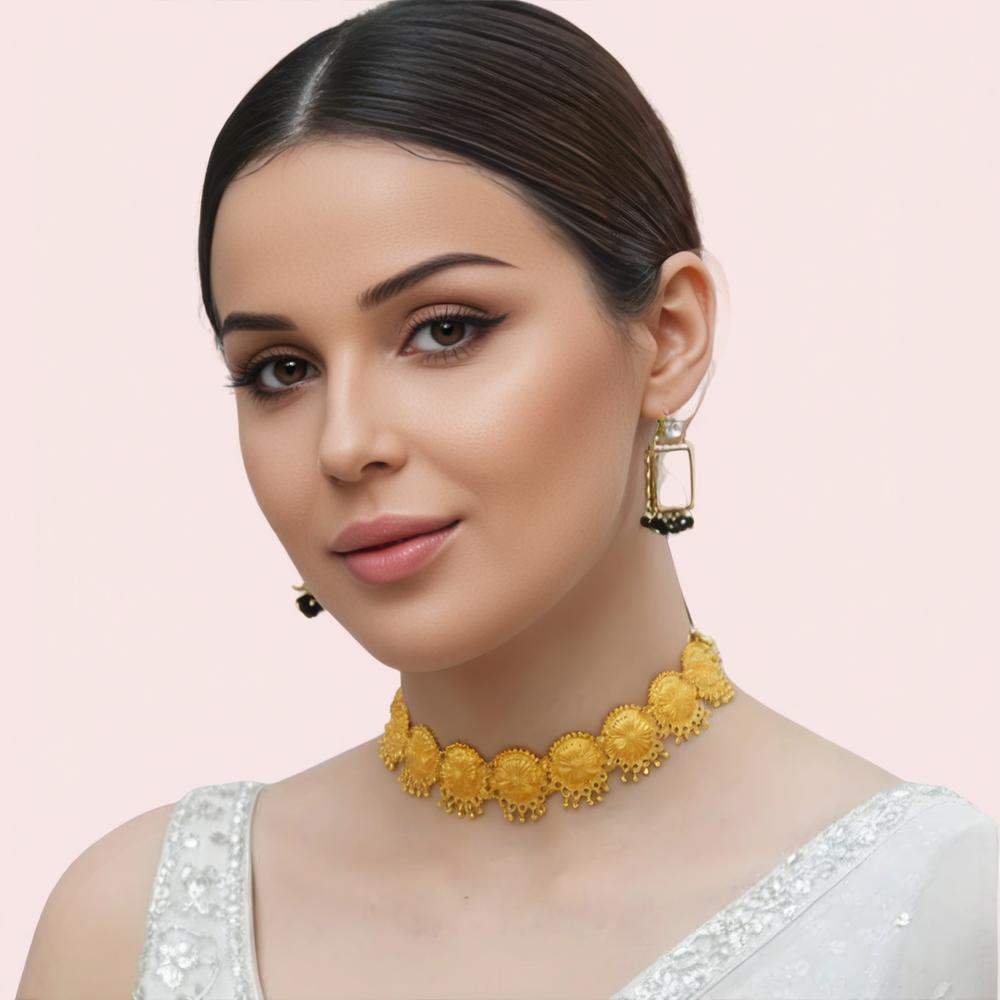 Royal Sunburst Gold-Plated Bridal Choker Necklace