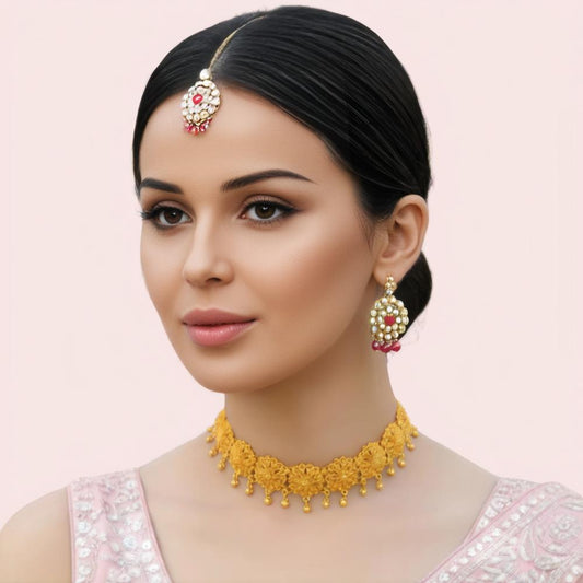 Royal Floral Heritage Gold-Plated Bridal Choker Necklace