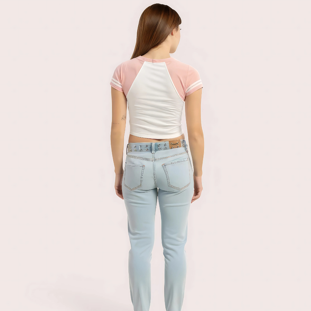 Women's Pink "Brooklyn 76" V-Neck Crop Top Sporty Graphic Tee