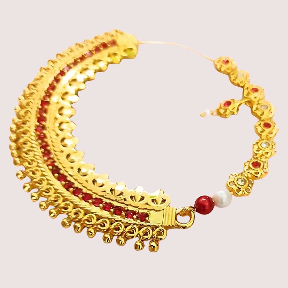 Elegant Gold-Plated Garhwali Nath â€“ Big Size Tradition