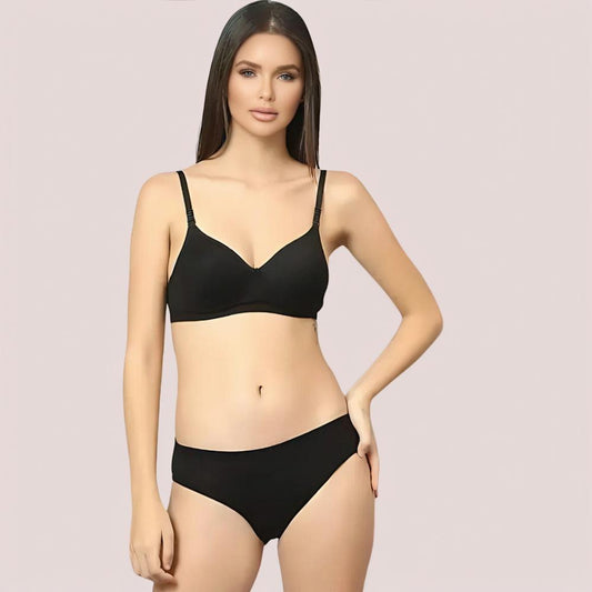 Cherry Hug Black Cotton Bra & Panty Set
