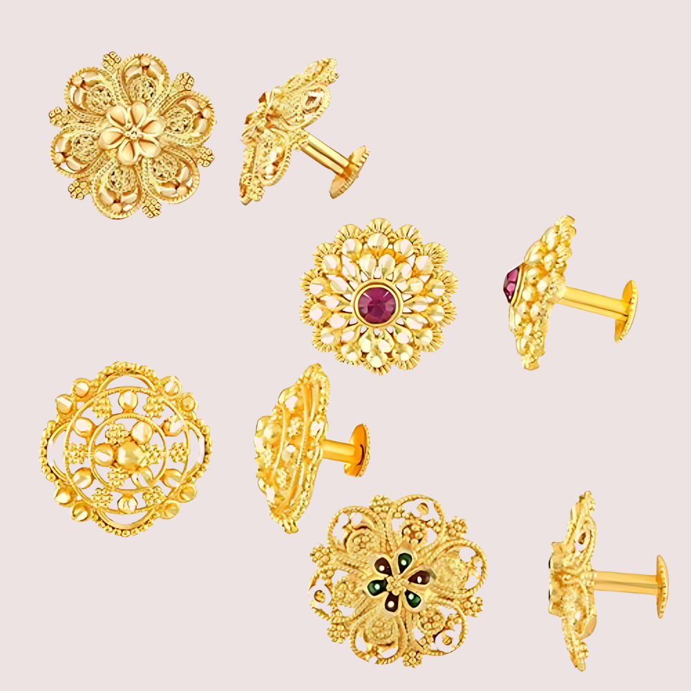 Traditional Gold Finish Earrings Set â€“ Pack of 4 for Women