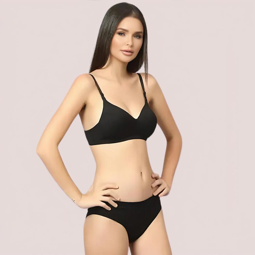Cherry Hug Black Cotton Bra & Panty Set