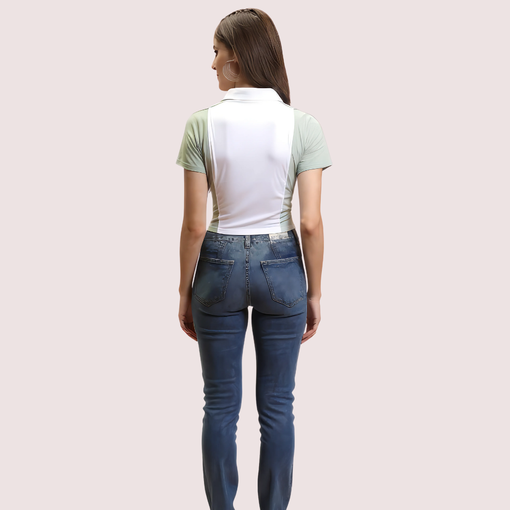 Women's Mint Green "Campus" Polo Crop Top Casual Sporty Tee