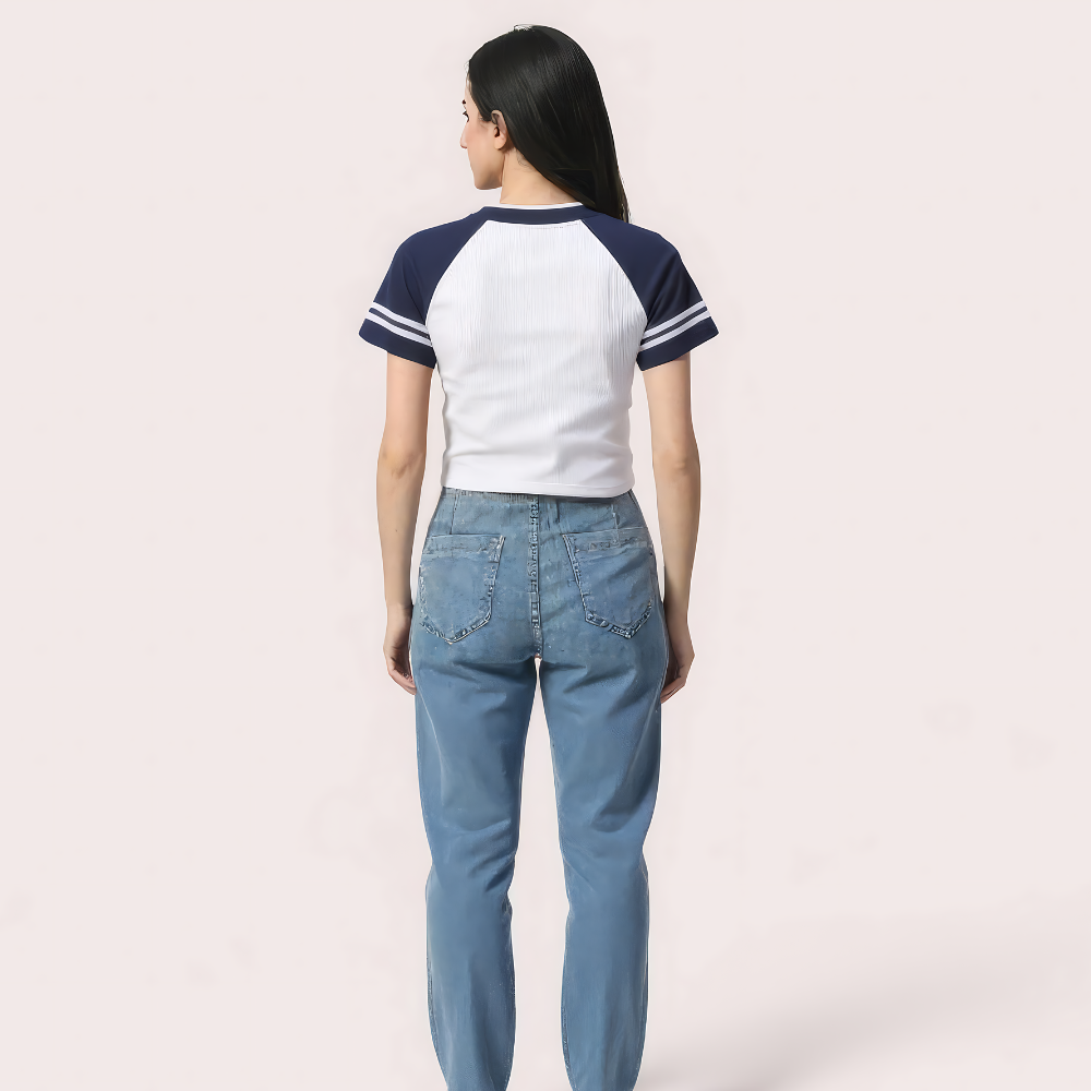 "Brooklyn 76" Varsity Crop Top Navy & White