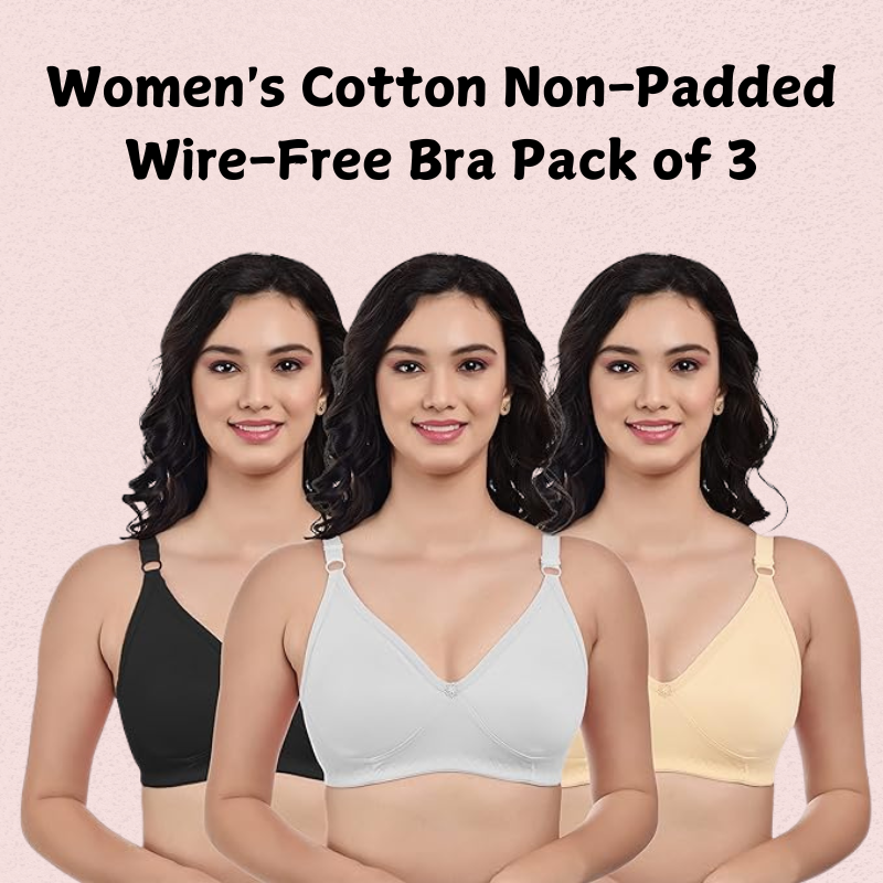 Womenâ€™s Cotton Non-Padded Wire-Free Bra Pack of 3