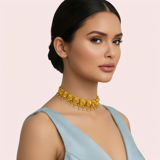 Floral Majesty Gold-Plated Designer Choker Necklace