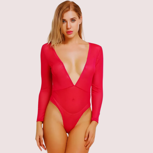 Sheer and Opaque Bodysuit for Women