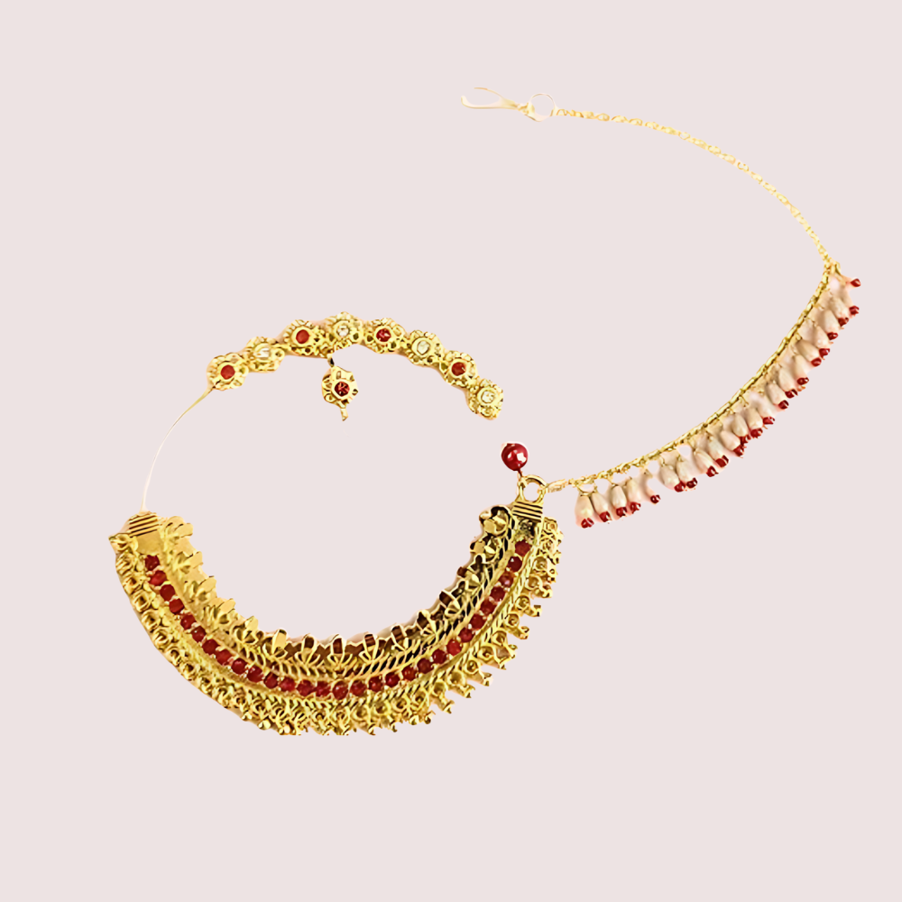 Elegant Gold-Plated Garhwali Nath â€“ Big Size Tradition