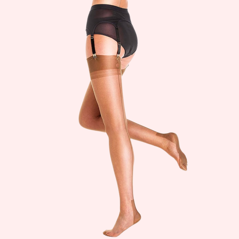 Classic Sheer Thigh High Stockings Pack of 2 - Nude Finish, Stay-Up Grip